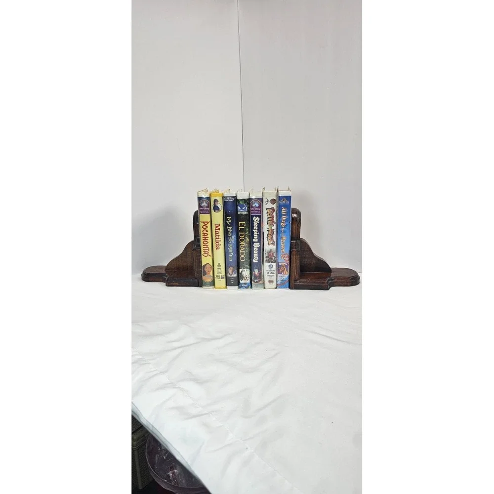 Vintage‎ Wooden Bookends Set Dark Wood Shelf Decor Heavy Duty Book Ends